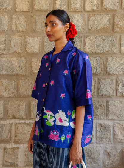 Kantha Lotus Shirt (Blue)