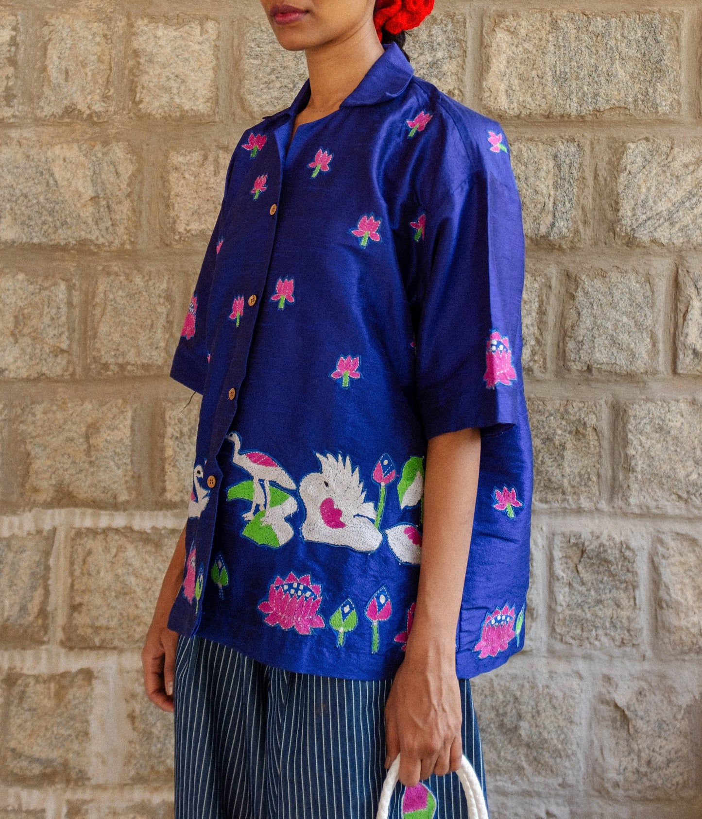 Kantha Lotus Shirt (Blue)