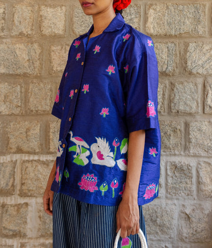 Kantha Lotus Shirt (Blue)