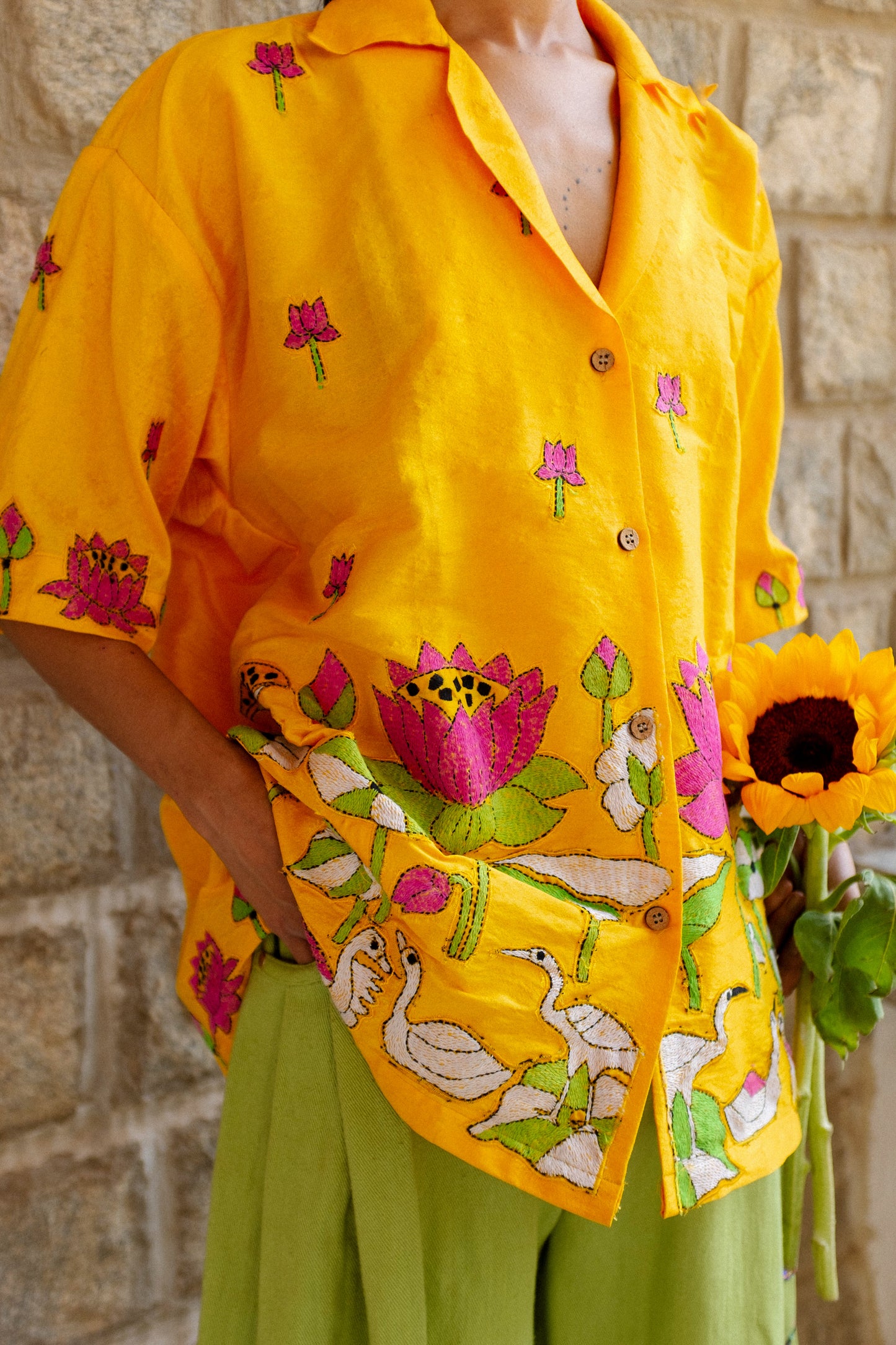 Kantha Lotus Silk shirt
