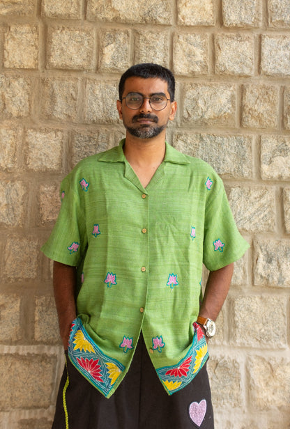 Kantha shirt with border (green)