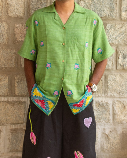 Kantha shirt with border (green)