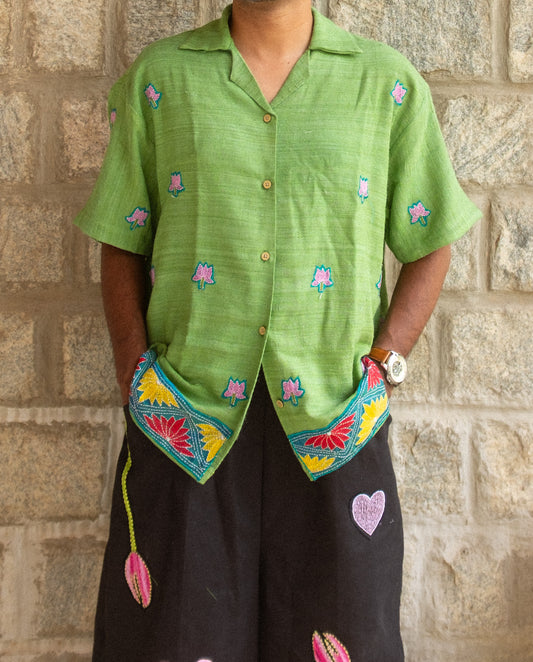 Kantha shirt with border (green)
