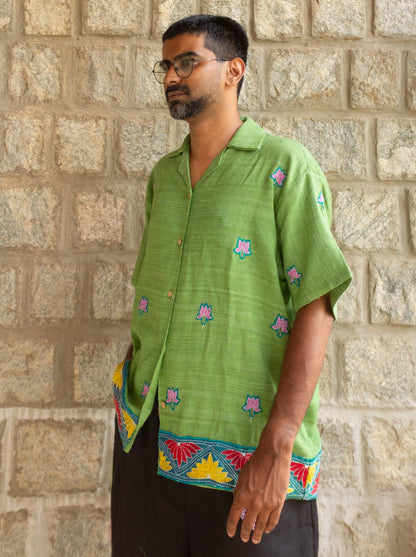 Kantha shirt with border (green)