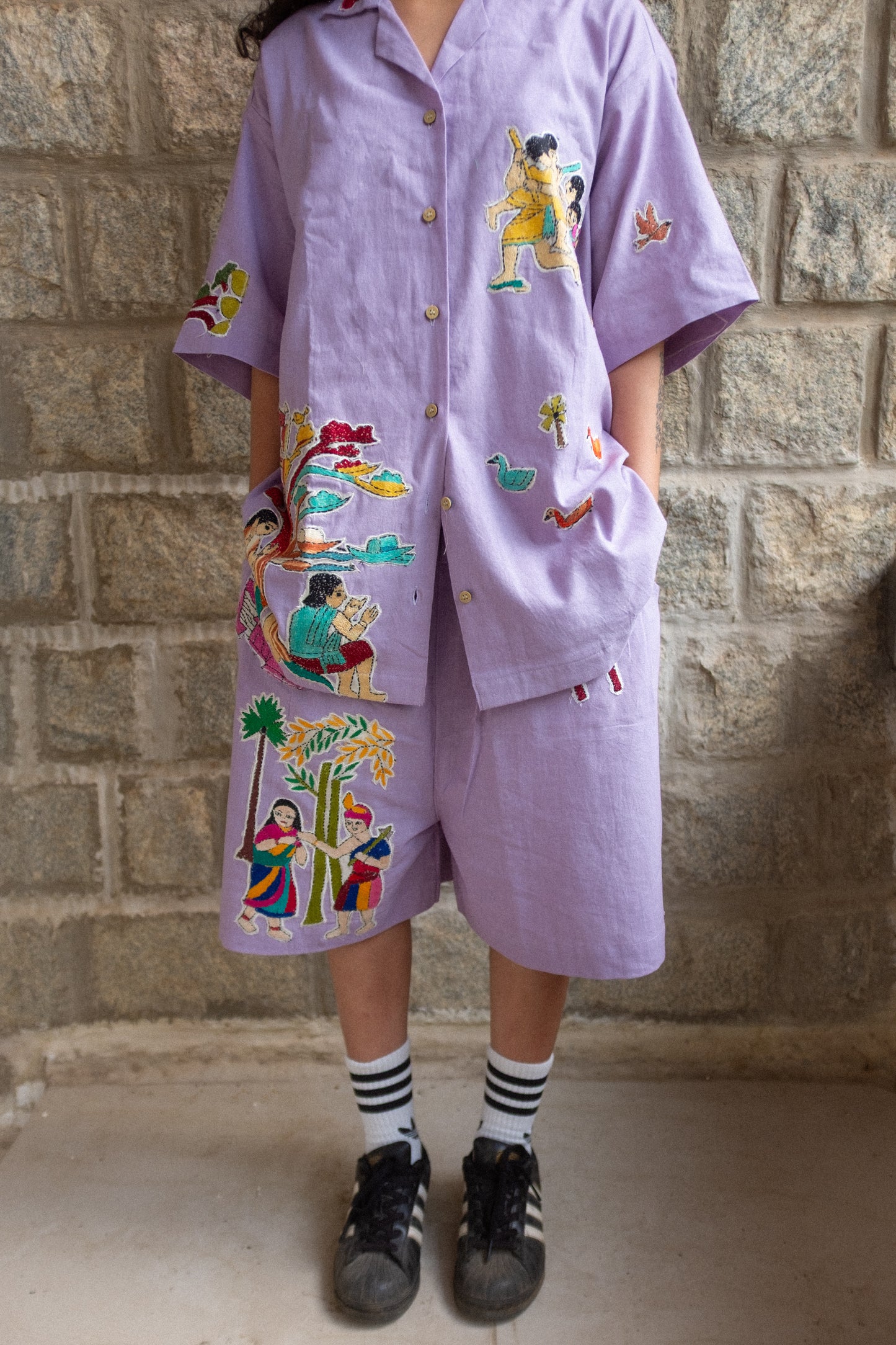 Lilac Upcycled Kantha Patchwork Shirt