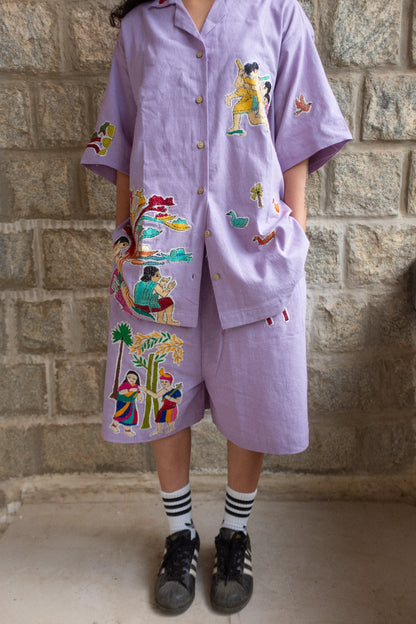 Lilac Upcycled Kantha Patchwork Shirt