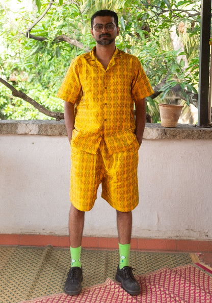 Ikat in raw silk Shirt (yellow)