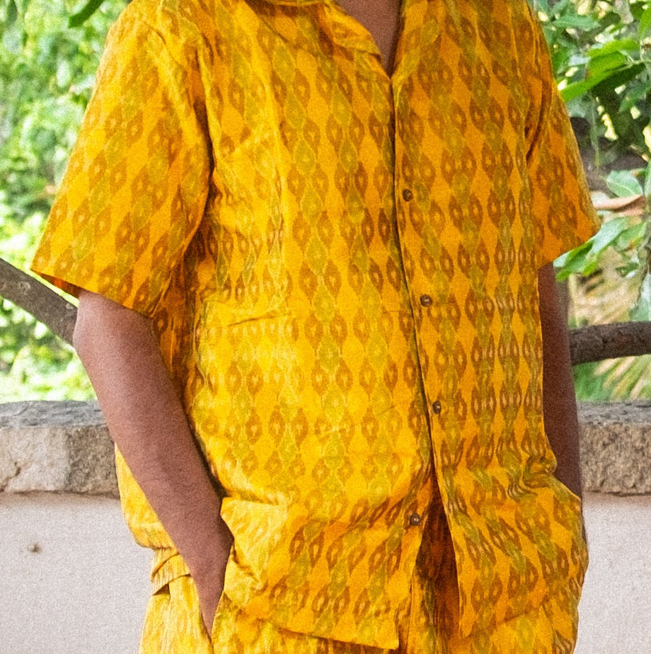 Ikat in raw silk Shirt (yellow)