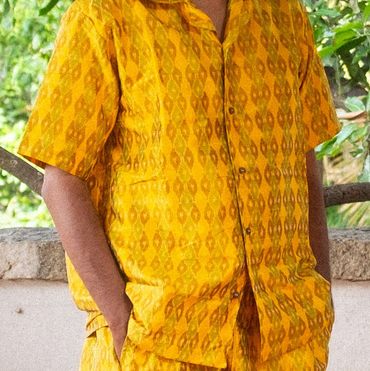 Ikat in raw silk Shirt (yellow)