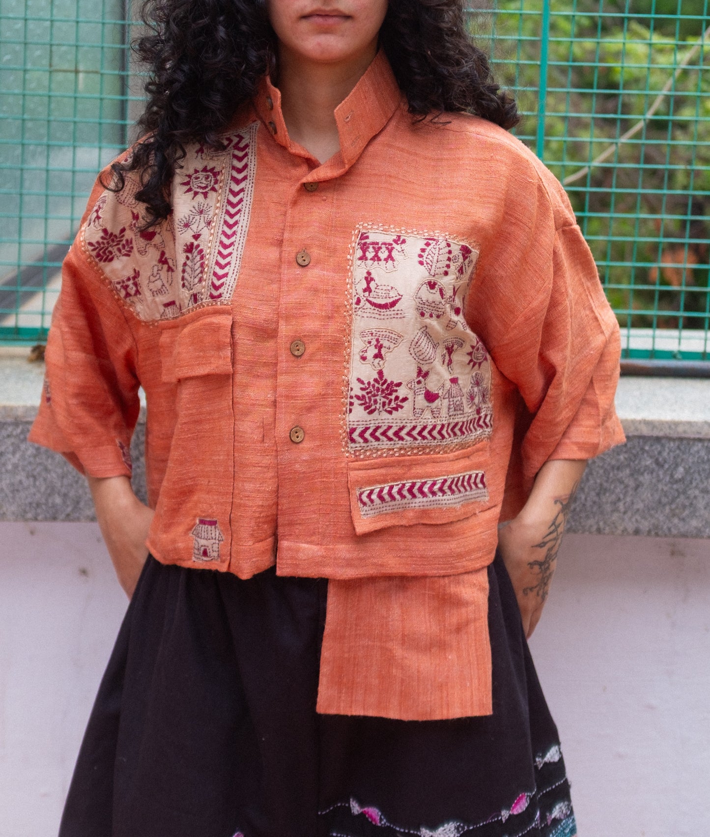 Folk cropped jacket (orange)