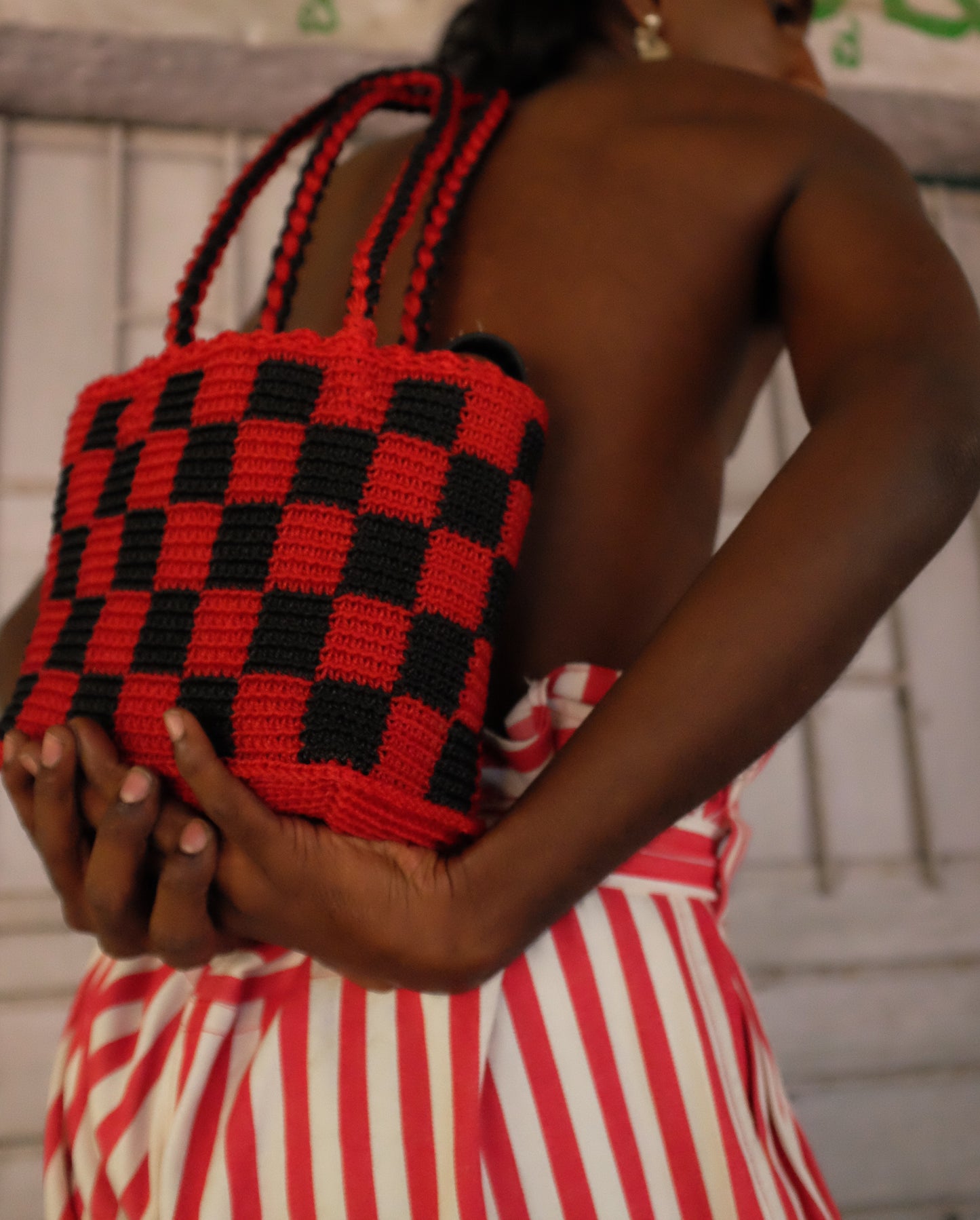 Black & Red Checks Market Handbag