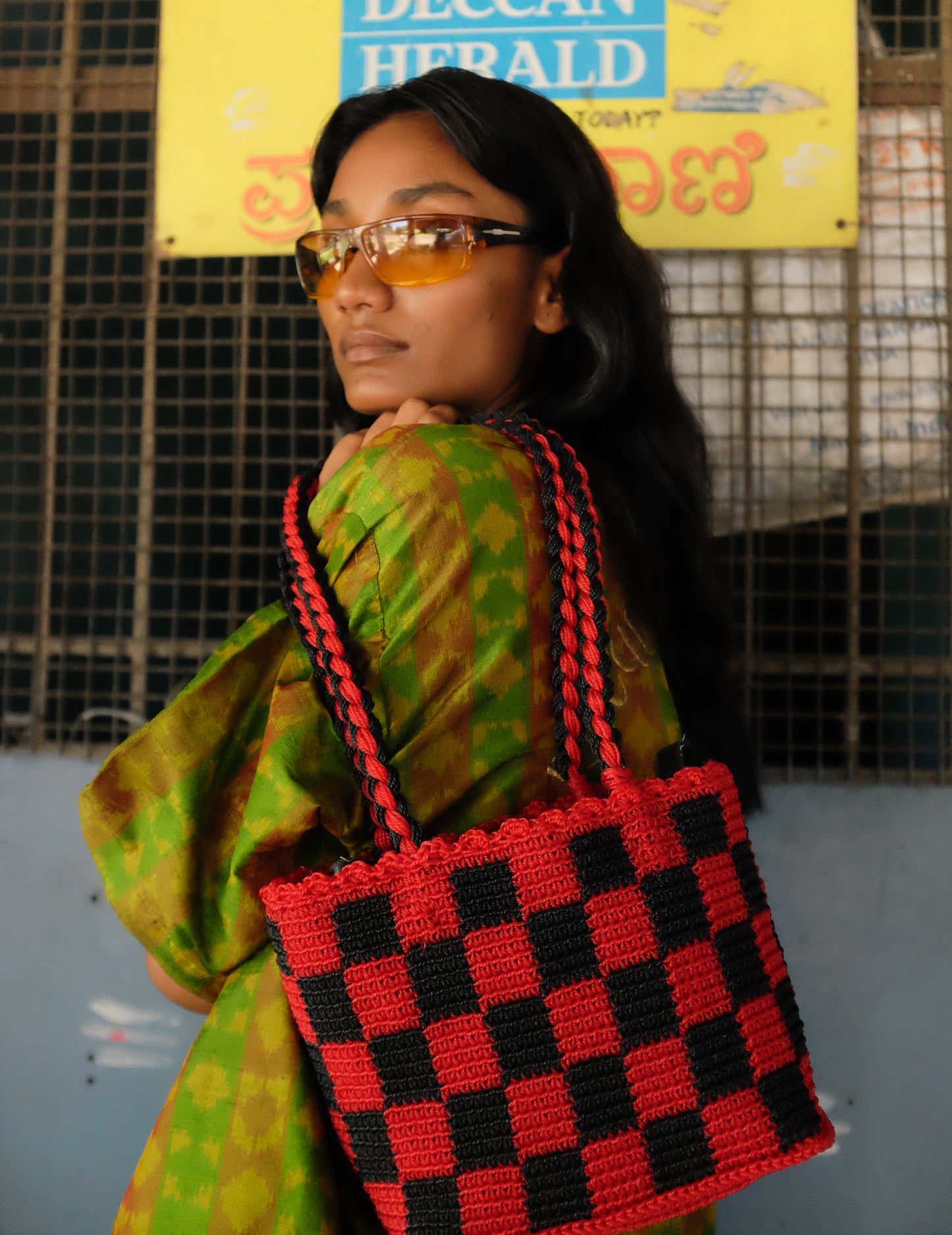 Black & Red Checks Market Handbag