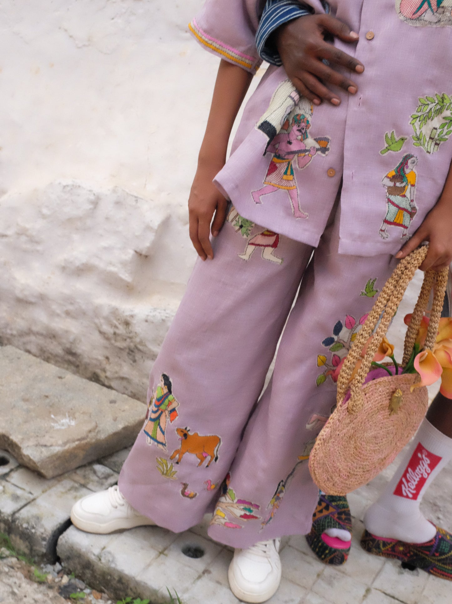 Lilac Upcycled Kantha Patchwork Trousers