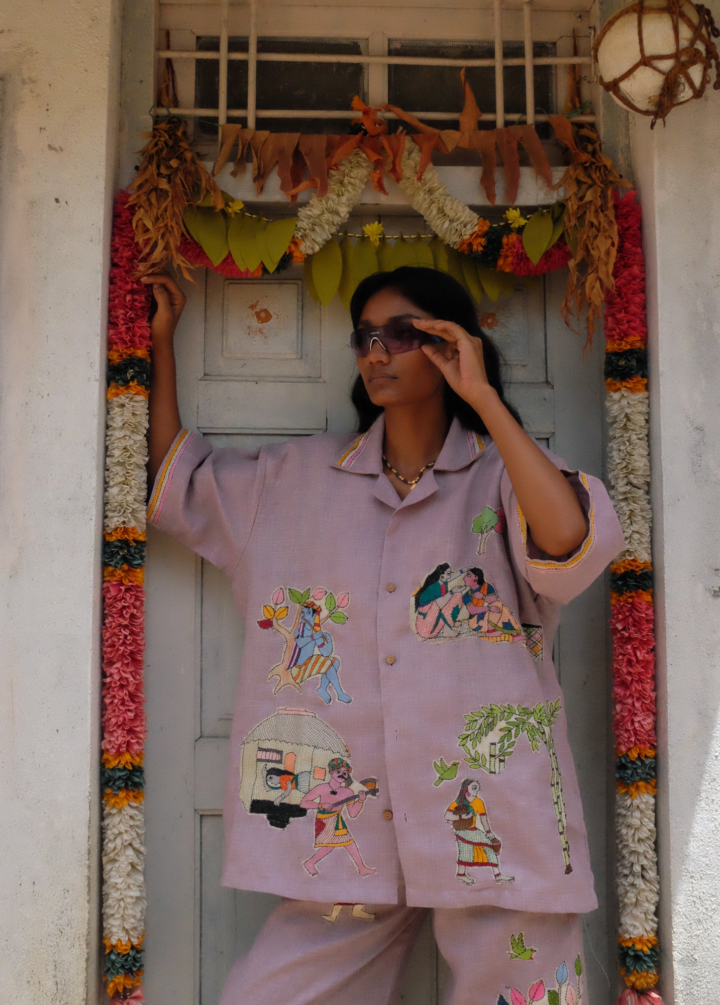 Lilac Upcycled Kantha Patchwork Shirt