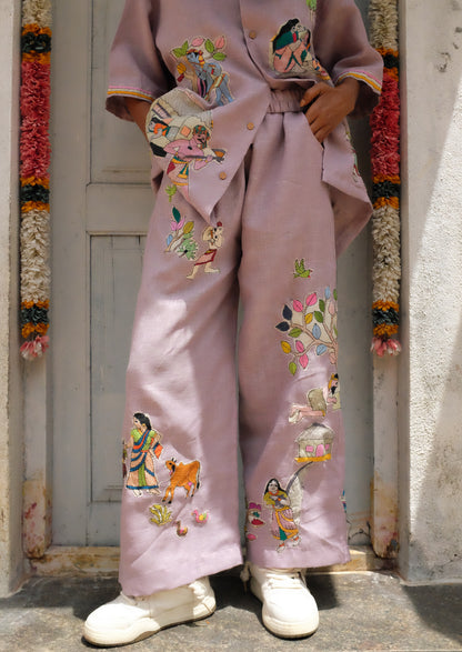 Lilac Upcycled Kantha Patchwork Trousers