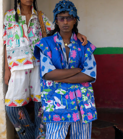 Kantha Blue Lotus Puffer Vest