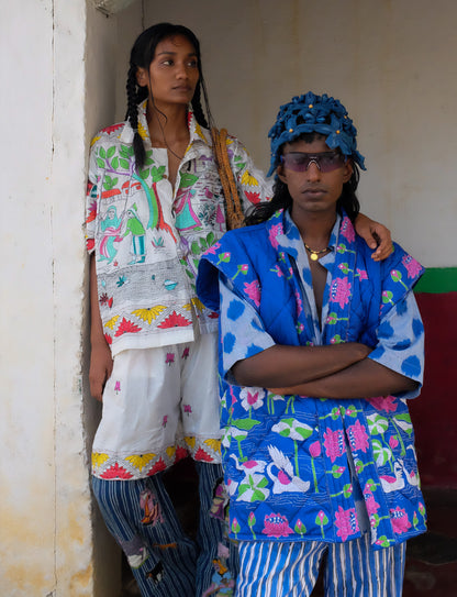 Kantha Blue Lotus Puffer Vest