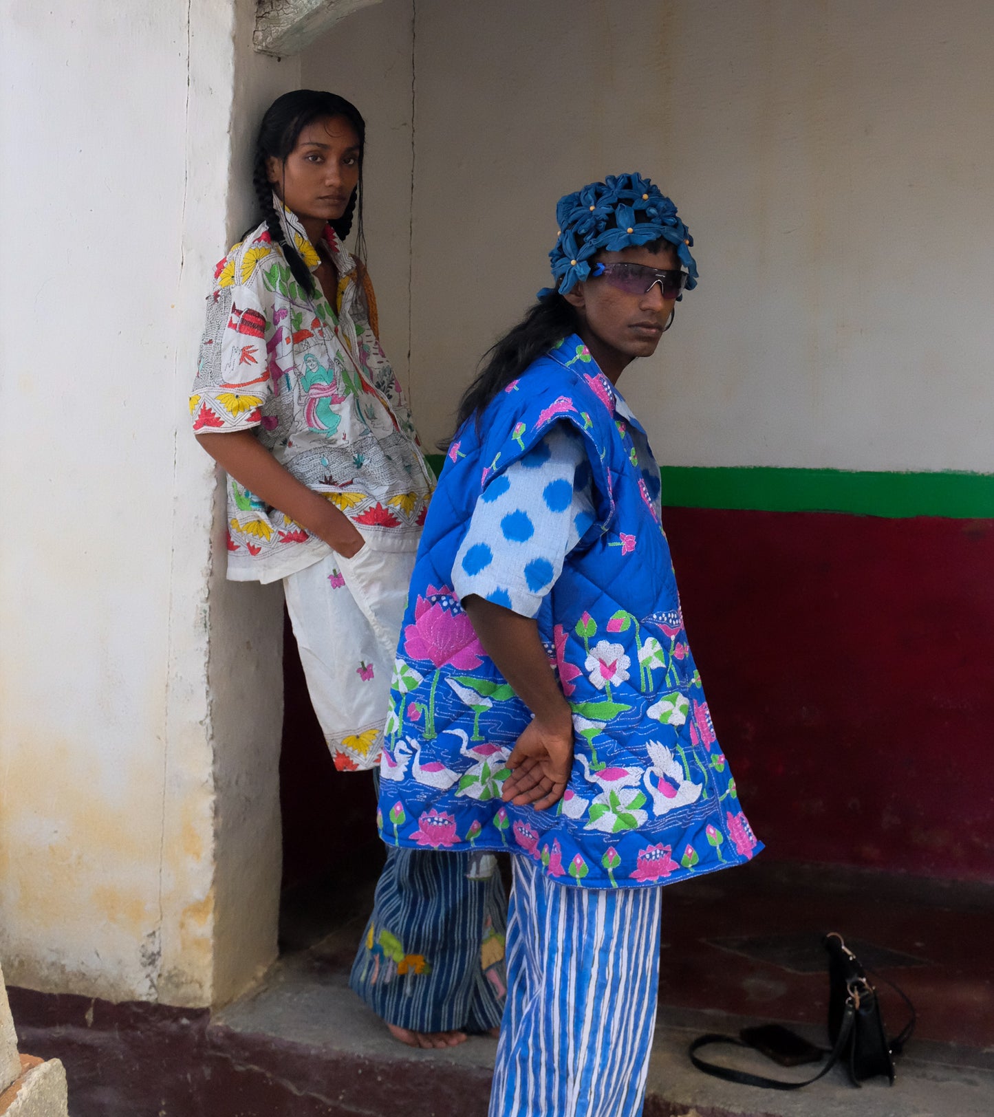 Kantha Blue Lotus Puffer Vest