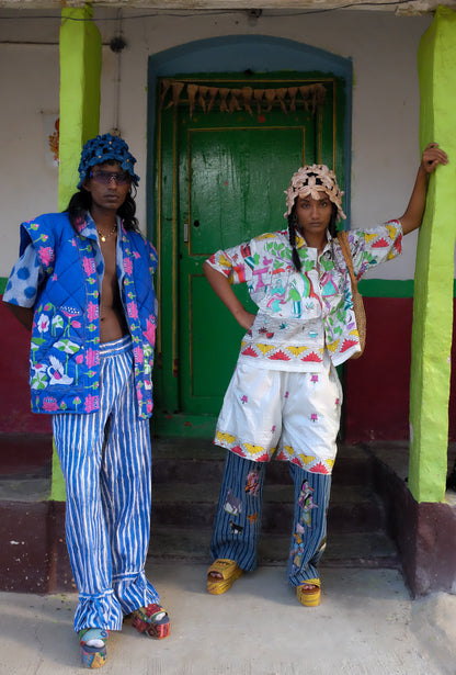 Kantha Blue Lotus Puffer Vest