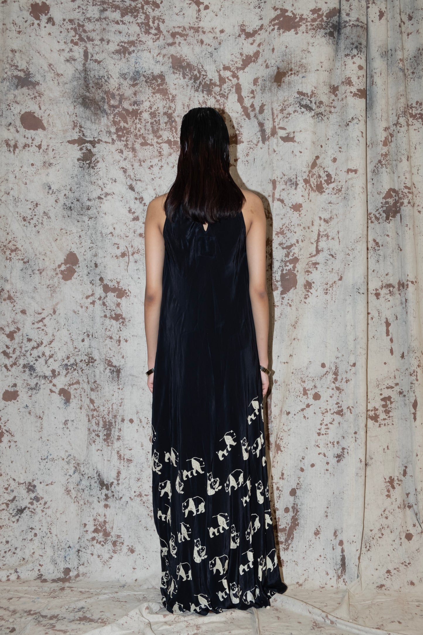 Rayon Side cowl block printed panda dress