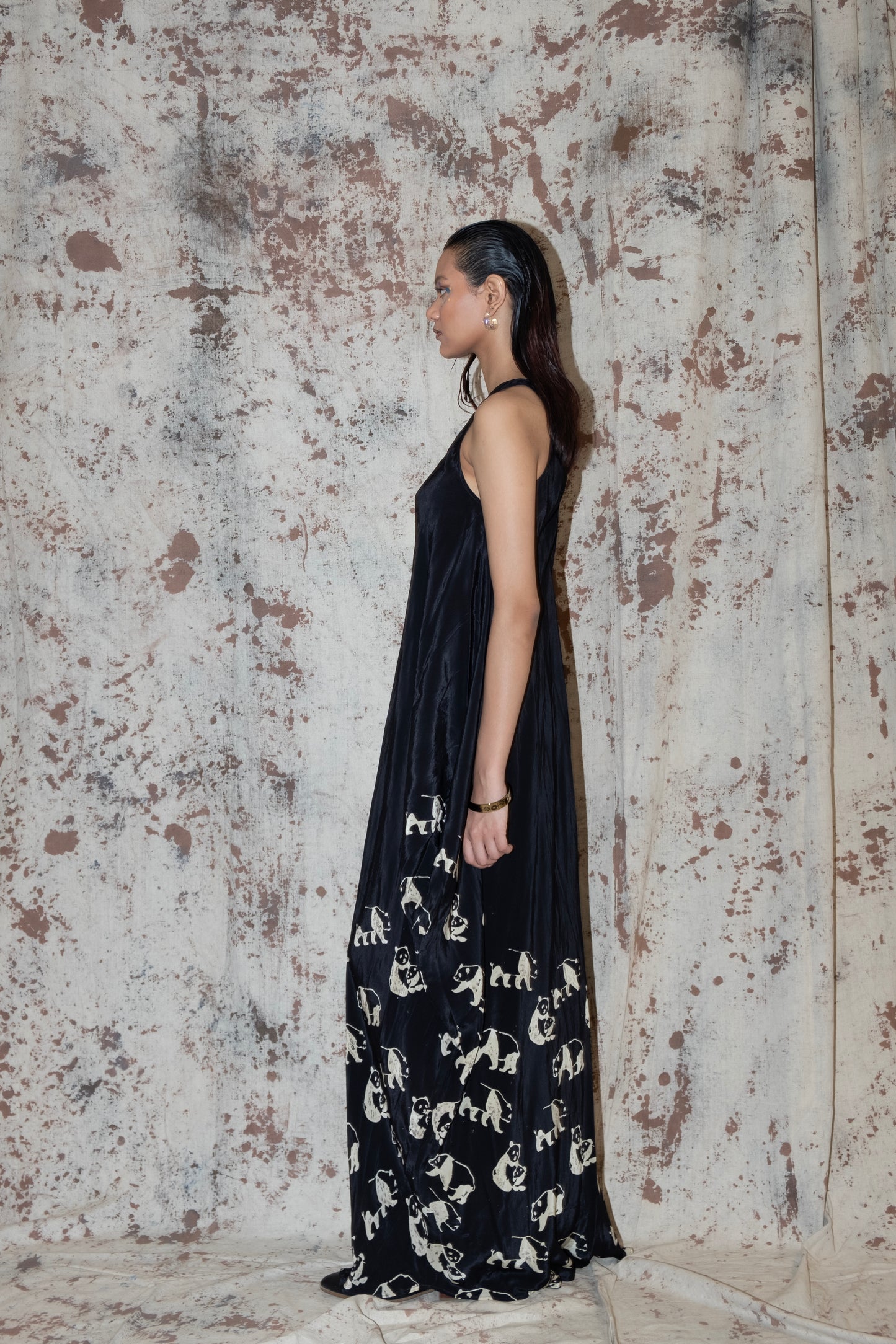 Rayon Side cowl block printed panda dress