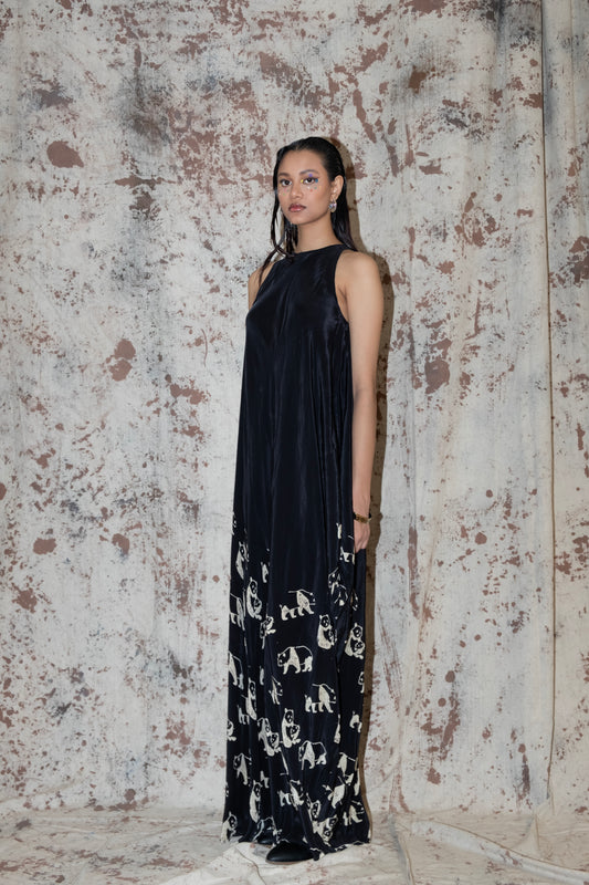 Rayon Side cowl block printed panda dress