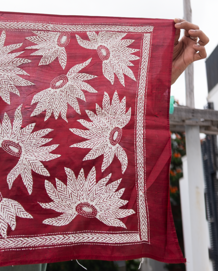 Blooming Kantha Maroon Stole