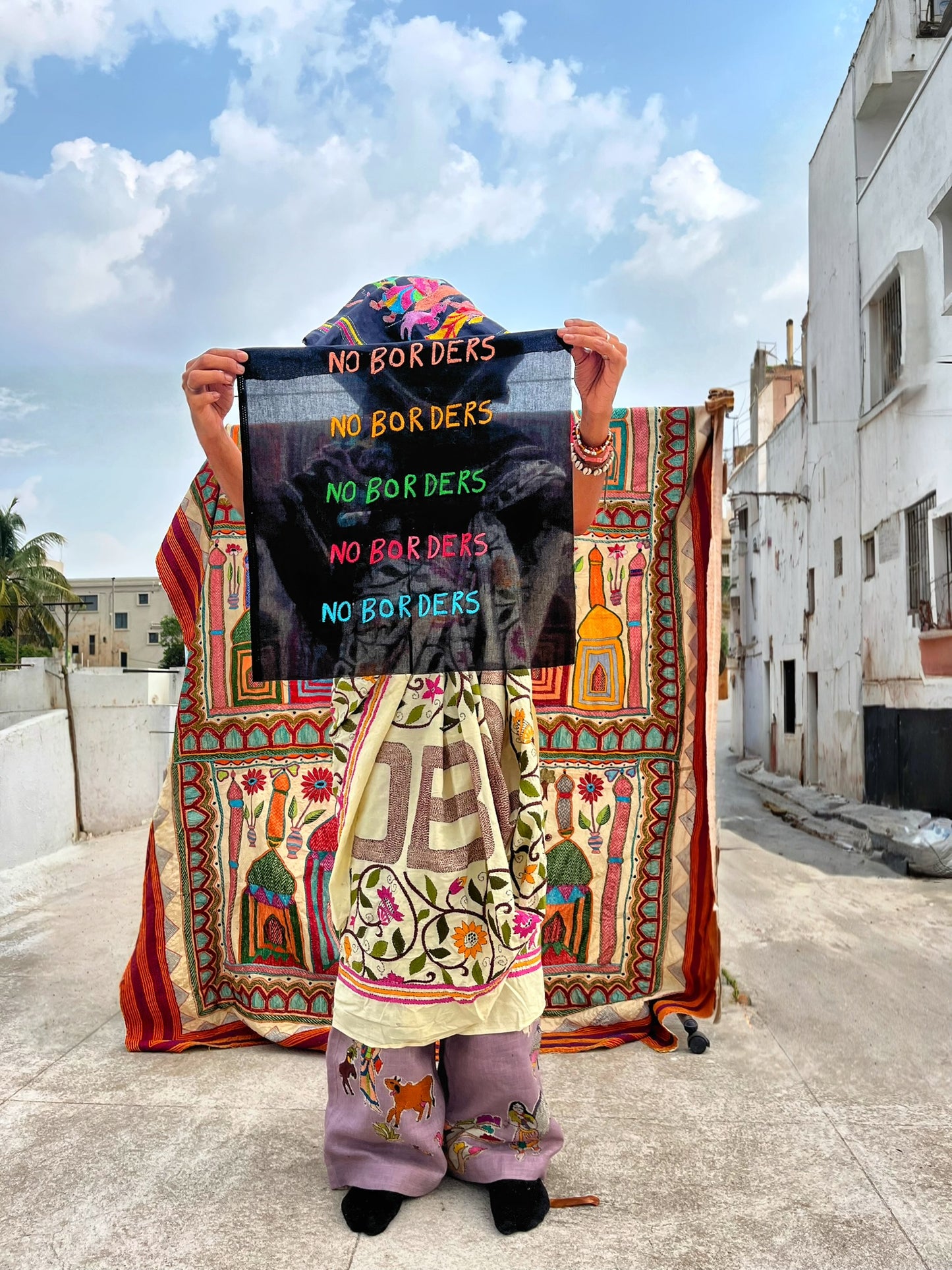 No Borders hand embroidered Kantha tapestry