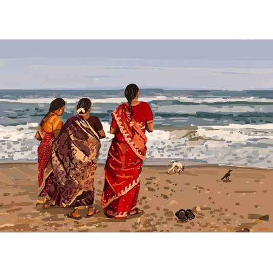 Three women, a puppy and a Crow