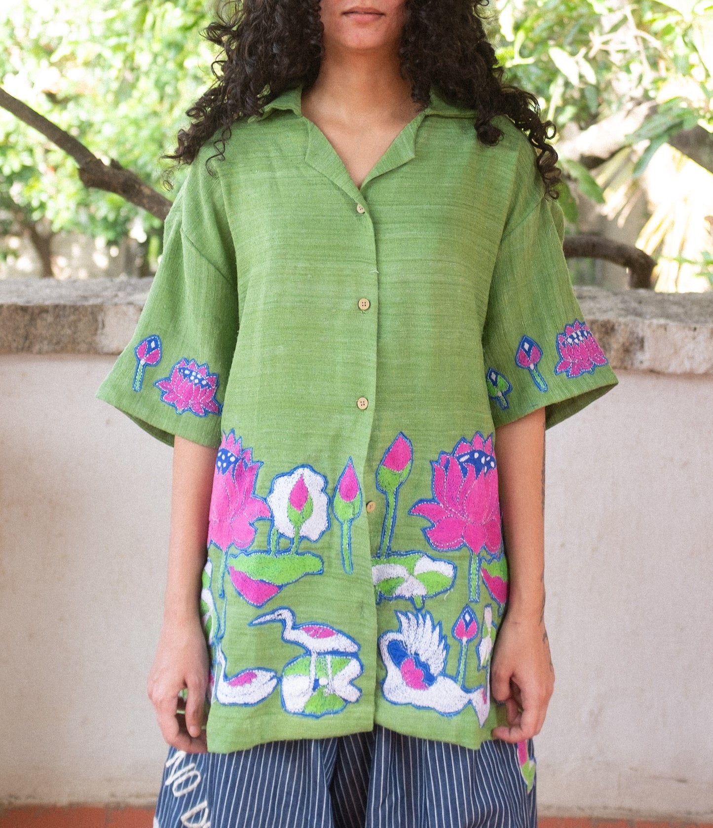 Kantha lotus shirt (green)
