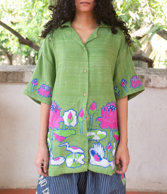 Kantha lotus shirt (green)