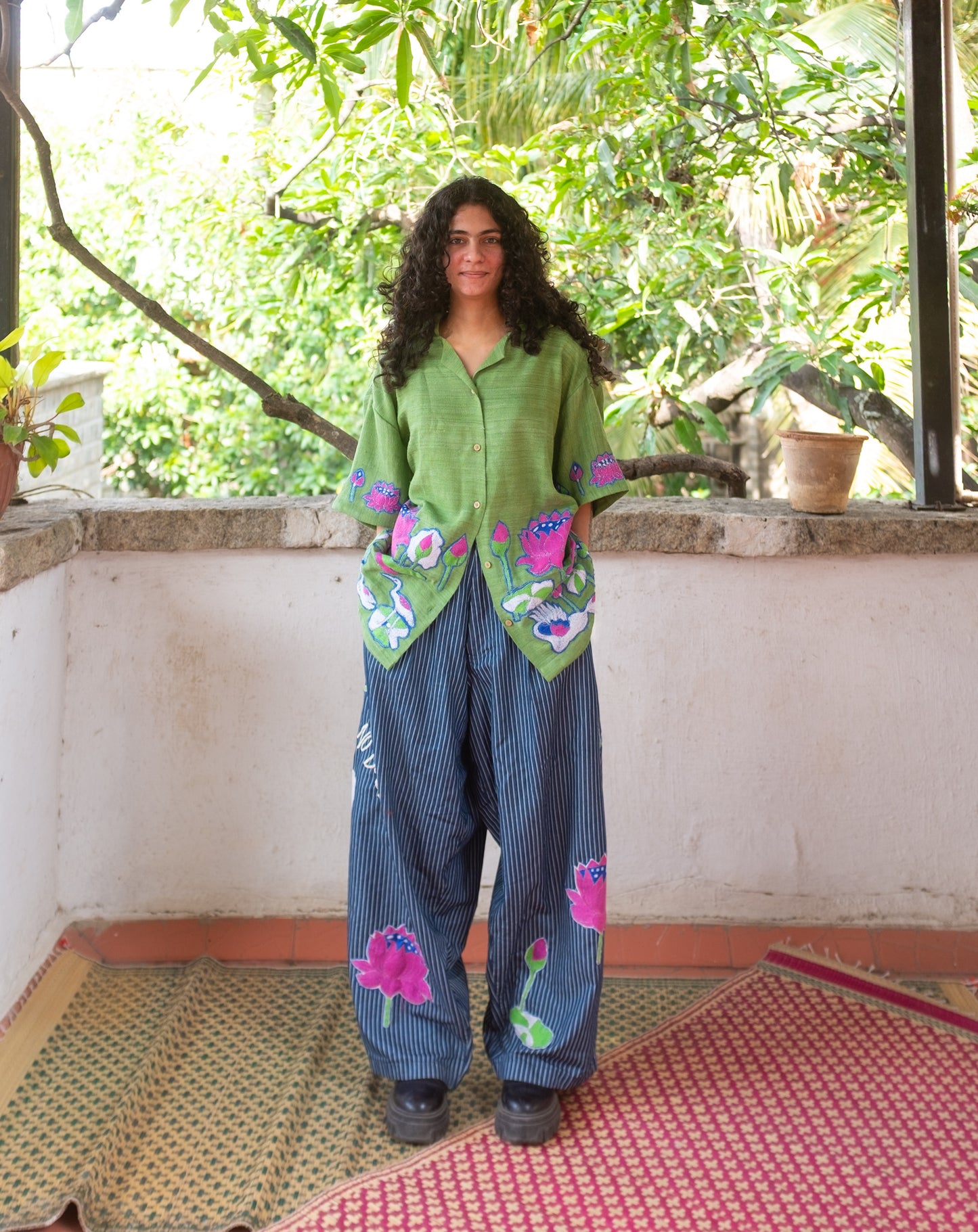 Kantha lotus shirt (green)