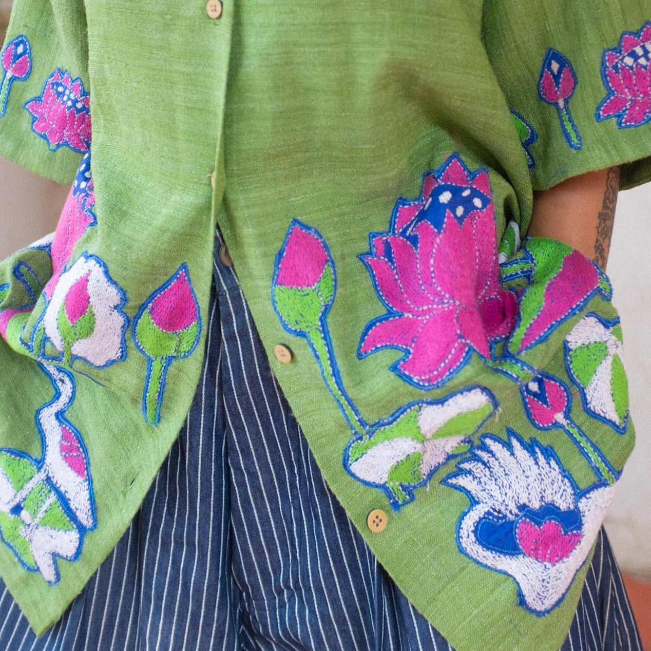 Kantha lotus shirt (green)