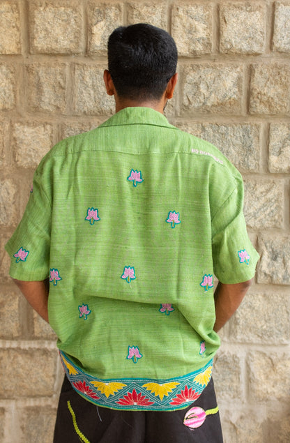 Kantha shirt with border (green)
