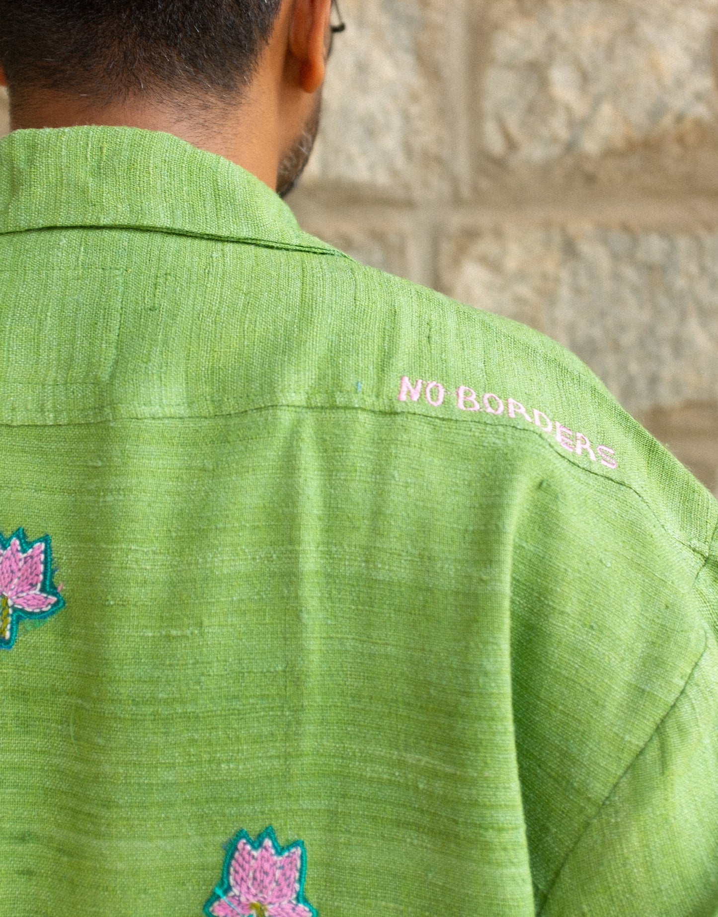 Kantha shirt with border (green)