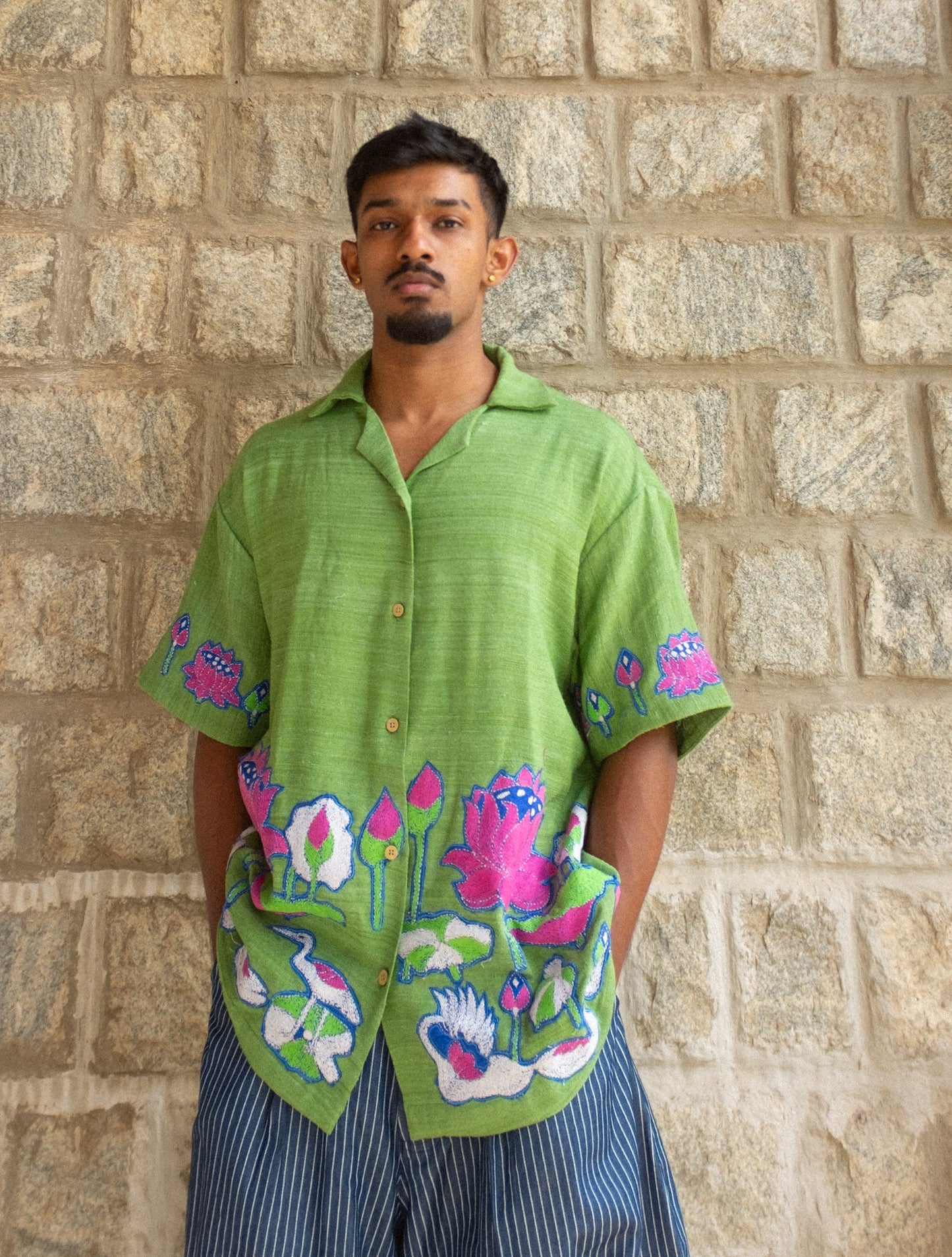 Kantha lotus shirt (green)