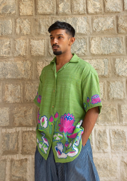 Kantha lotus shirt (green)