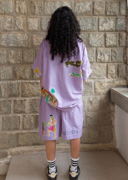 Lilac upcycled Kantha patchwork shorts