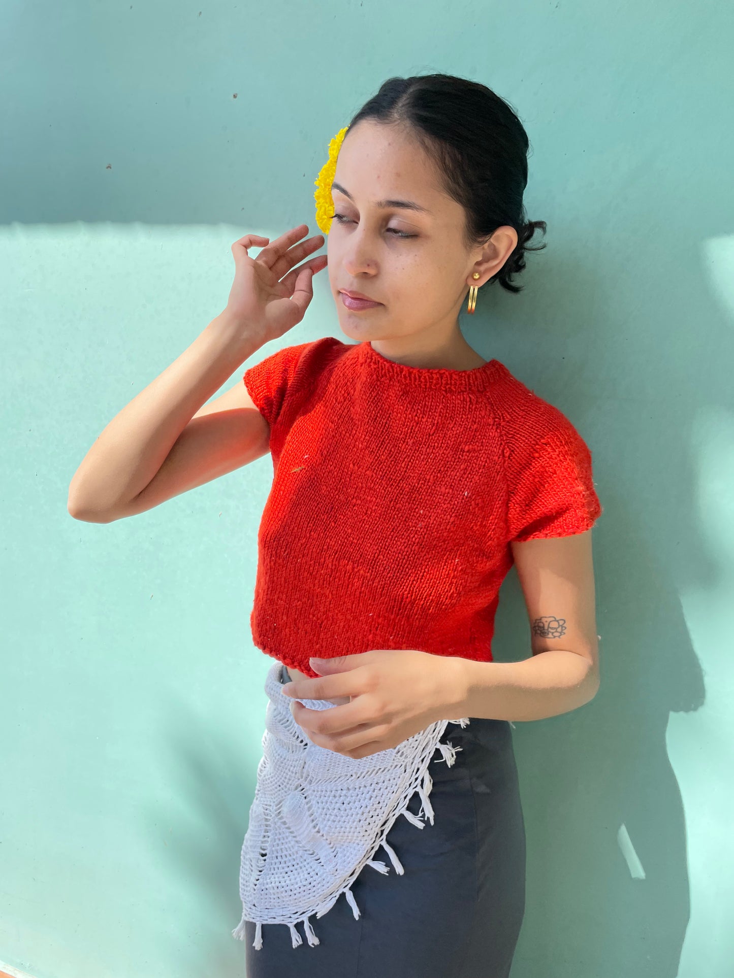 Narangi - upcycled silk hand-knitted top