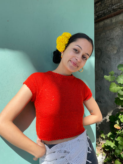 Narangi - upcycled silk hand-knitted top