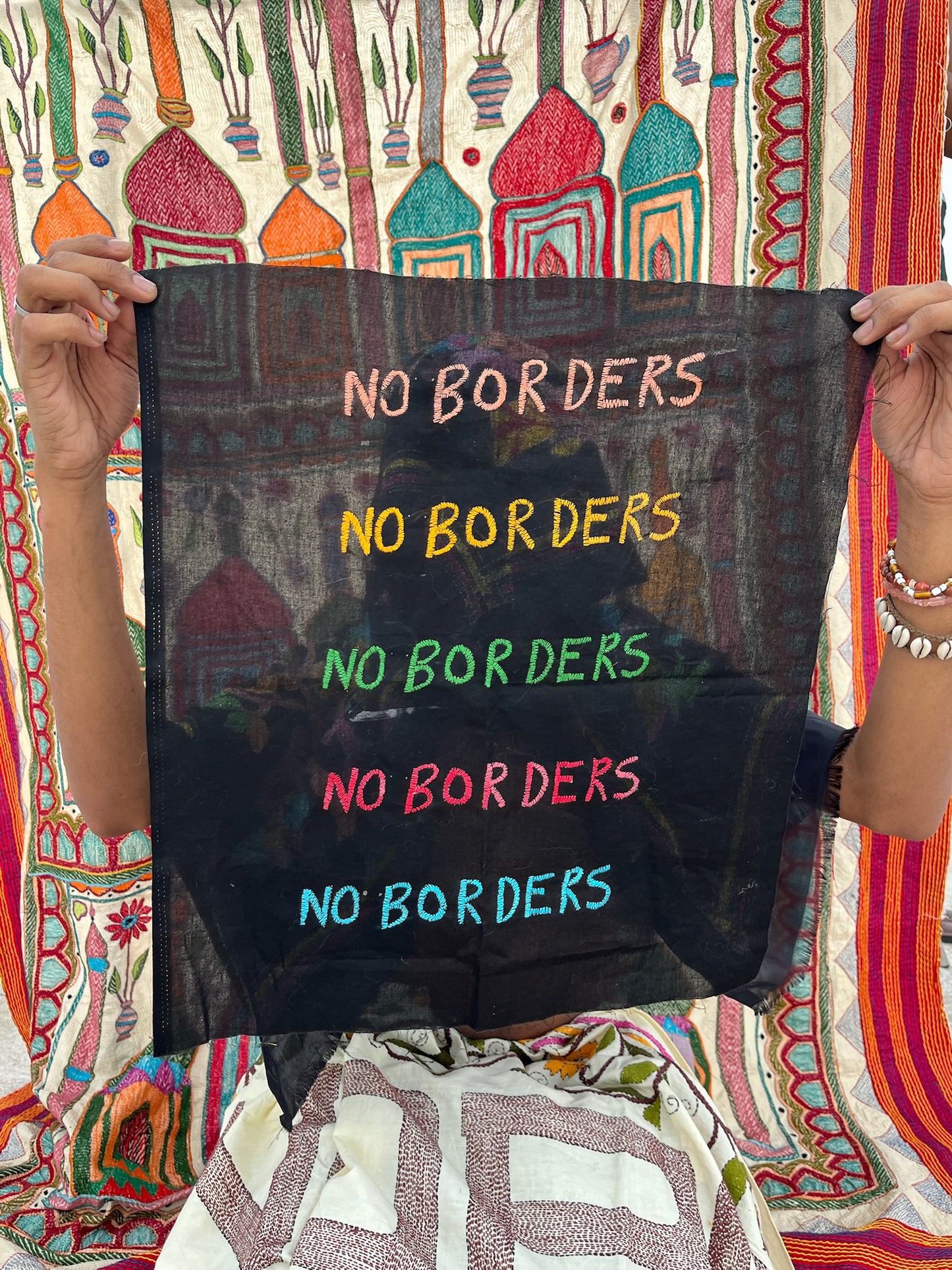 No Borders hand embroidered Kantha tapestry