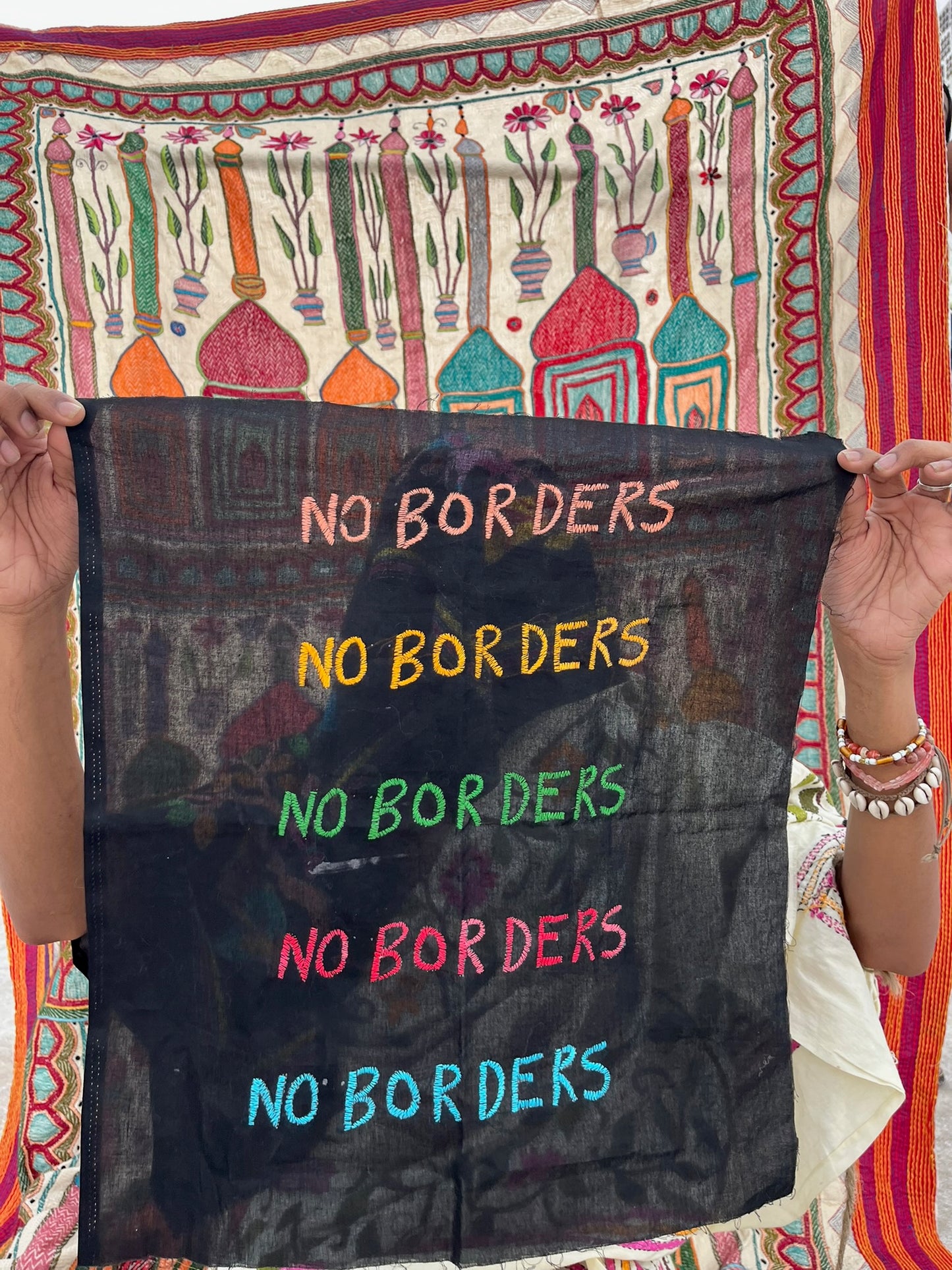 No Borders hand embroidered Kantha tapestry