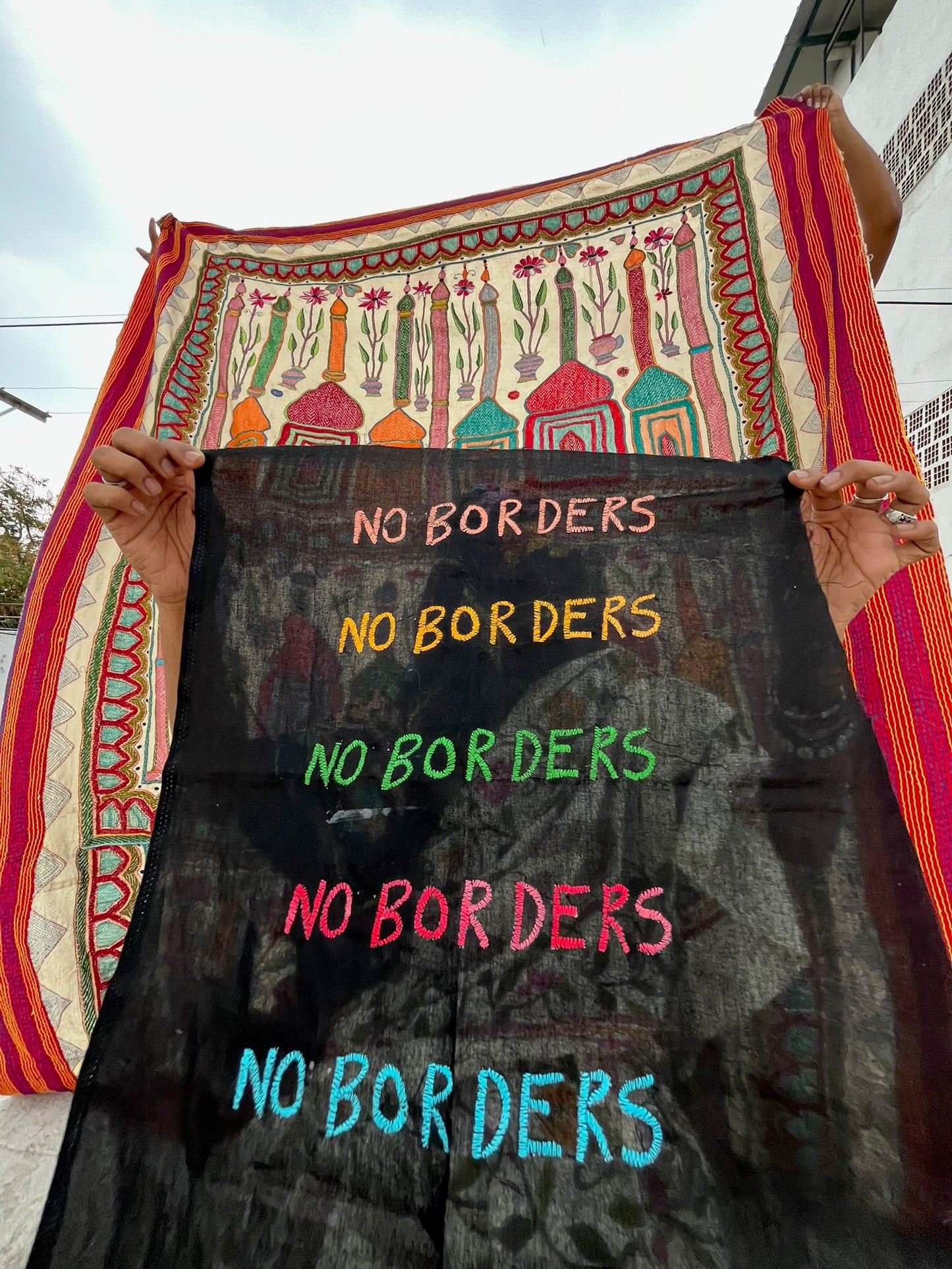 No Borders hand embroidered Kantha tapestry