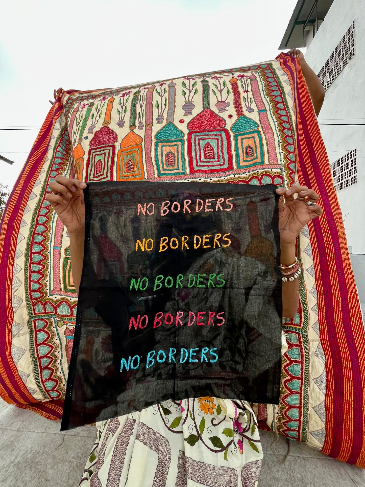 No Borders hand embroidered Kantha tapestry