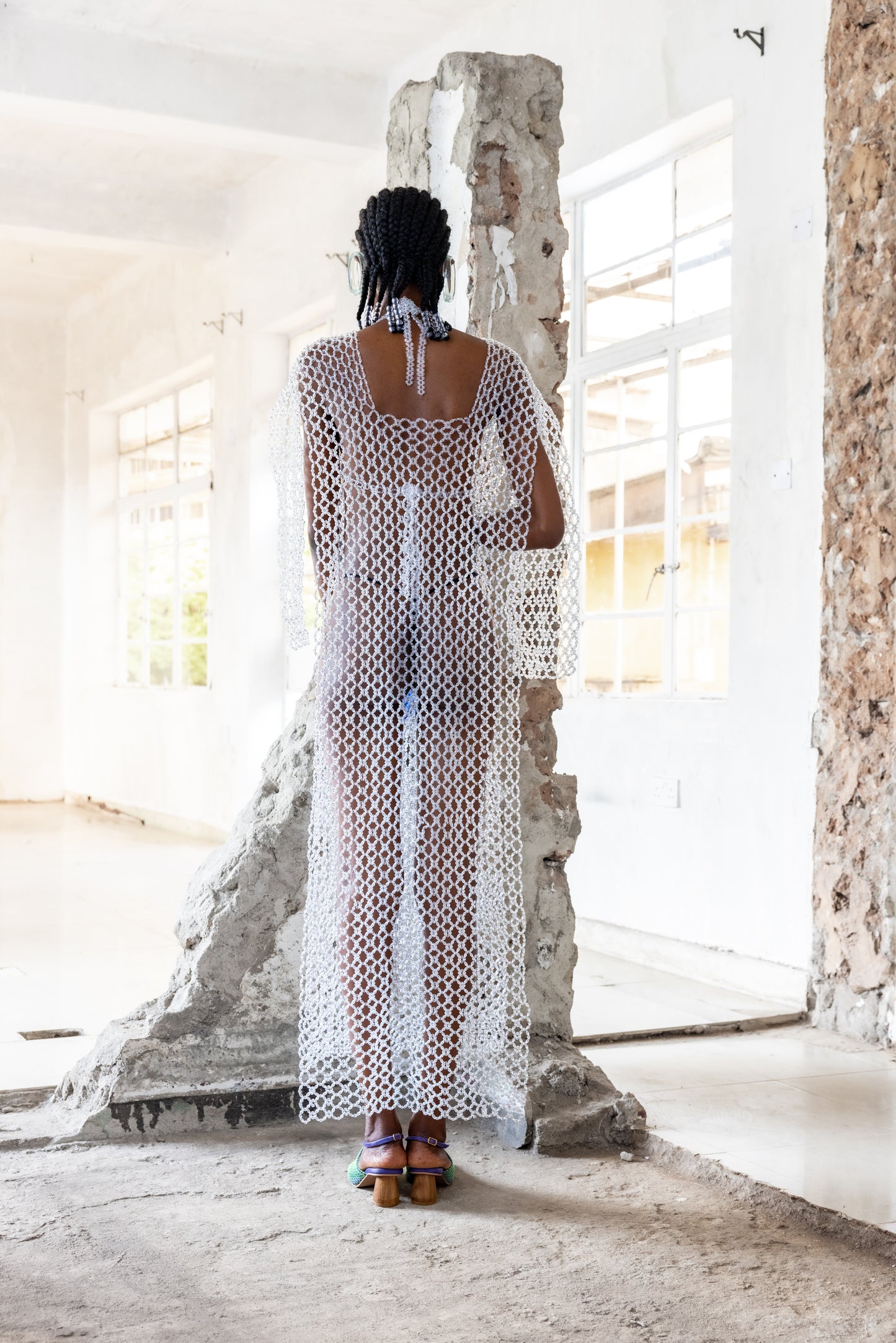 Beaded Long Sleeve Midi Dress