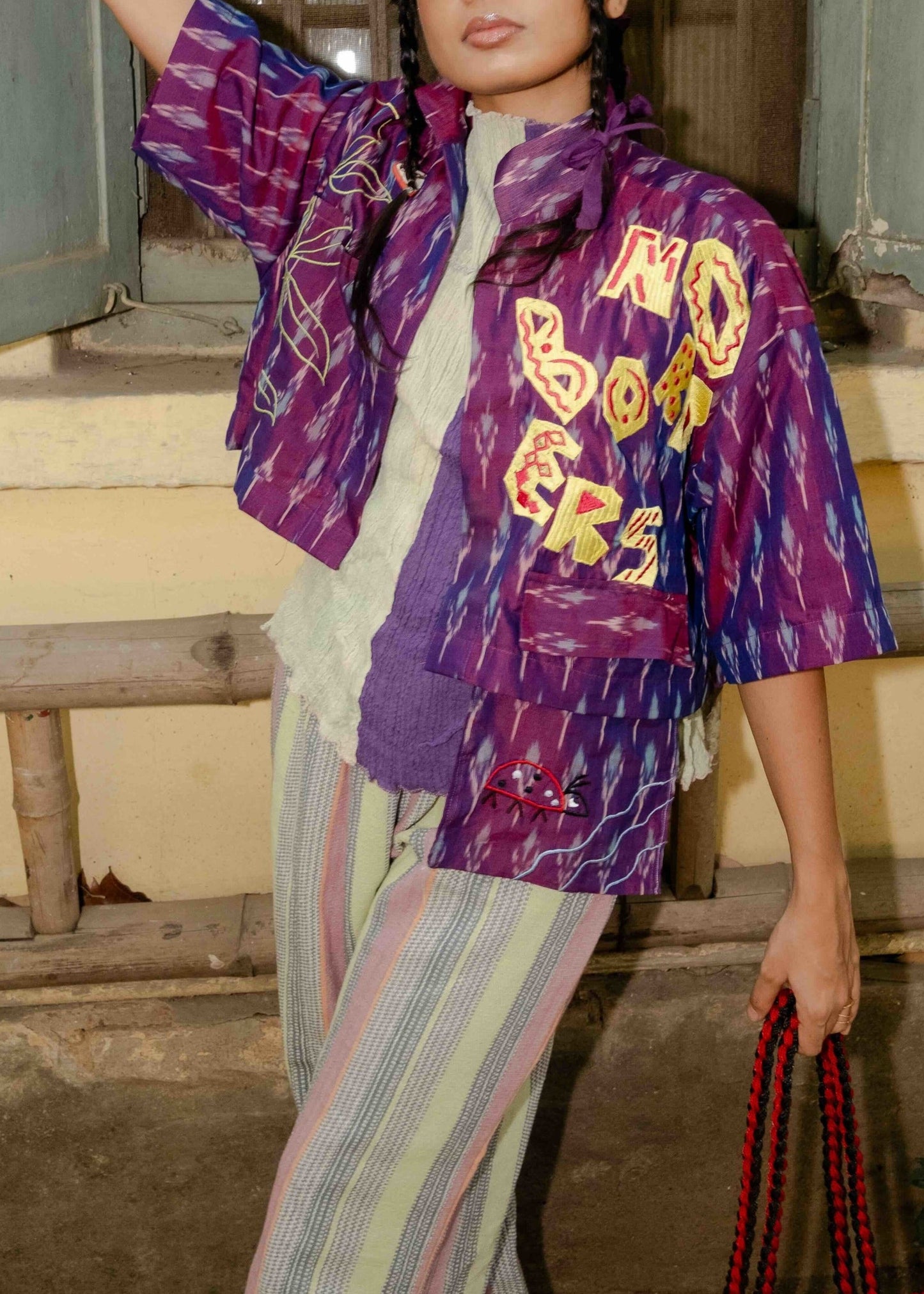 Let love grow Ikat crop shirt