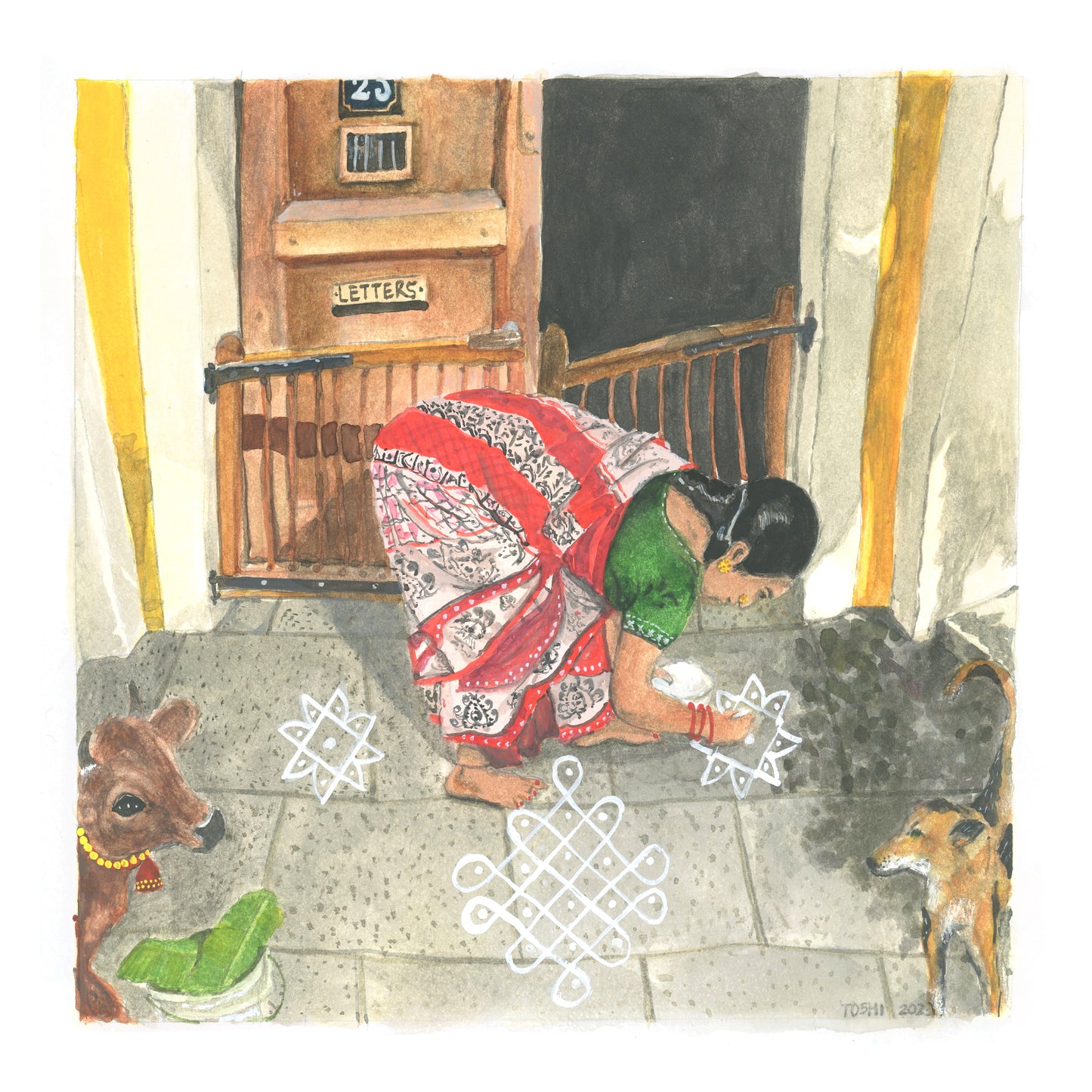 Woman drawing Kolam, Pondicherry