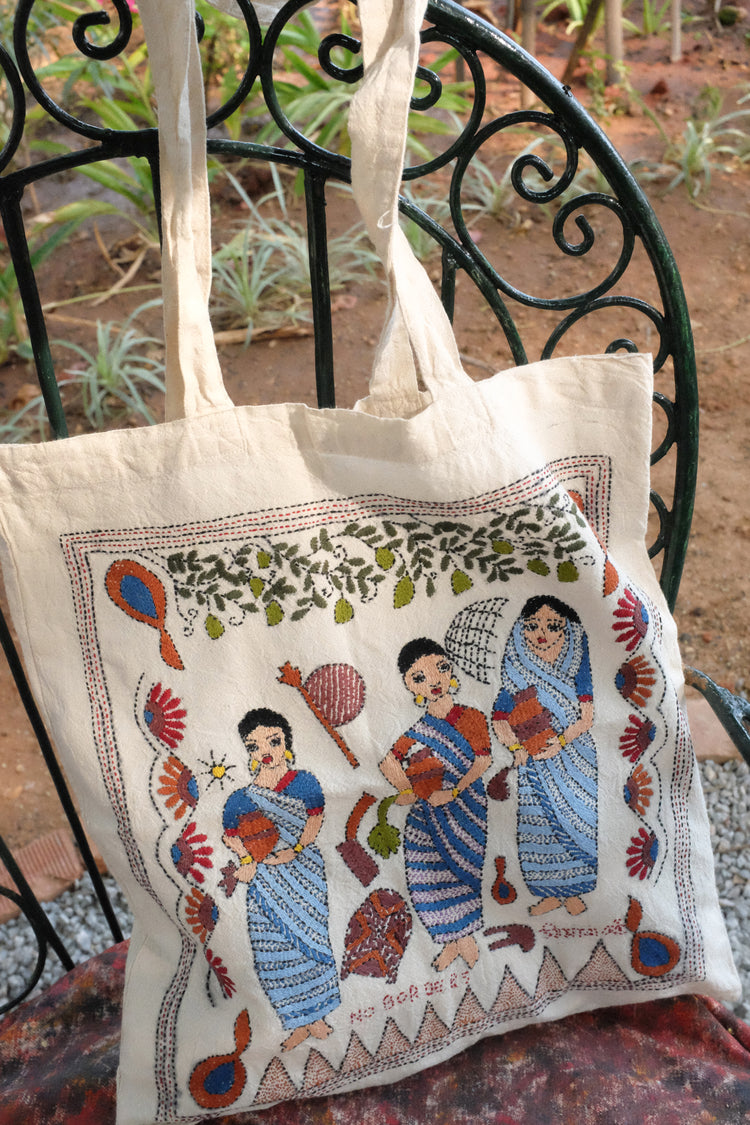 Three Naris Kantha Tote Bag