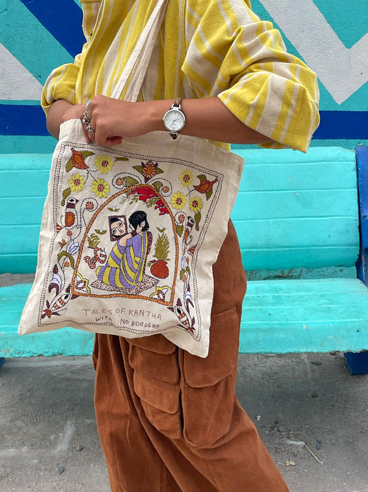 Looking in the Mirror Kantha Tote