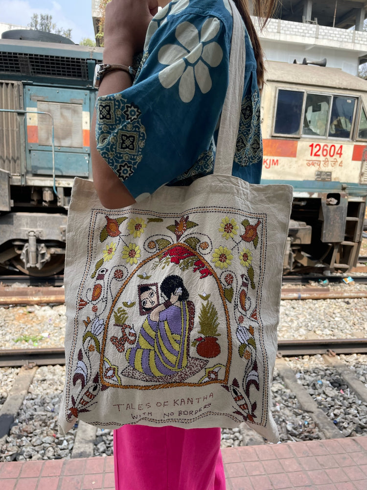 Looking in the Mirror Kantha Tote